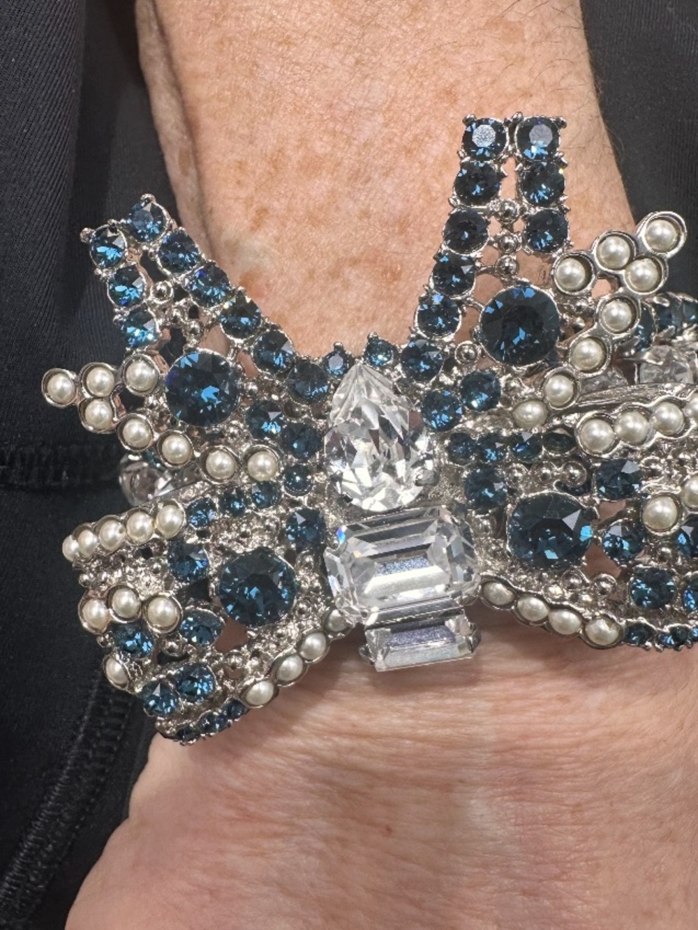 Miu Miu Crystal Bow Bracelet in Blue and Clear Rhinestones new